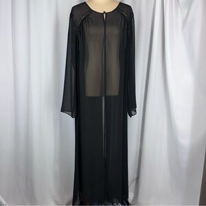 Madison Studio Intimates Long Sheer Robe Sz XL One Button Lace Maxi Open Front